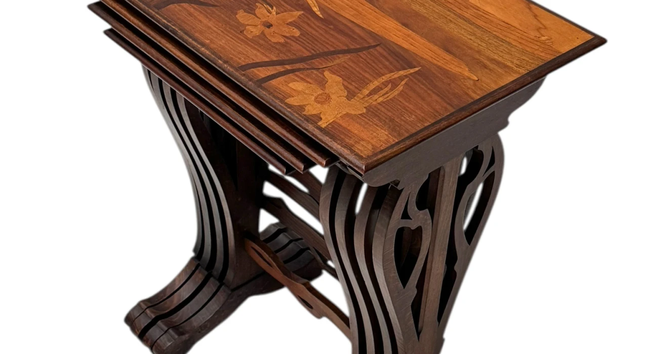 Art Nouveau Set of Four Nesting Tables by Emile Galle Nancy France, 1900s